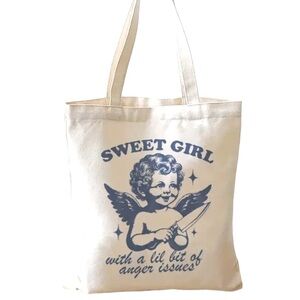 Sweet Girl w Anger Issues Canvas Tote Shoulder Bag | 15in x 13.5in approx